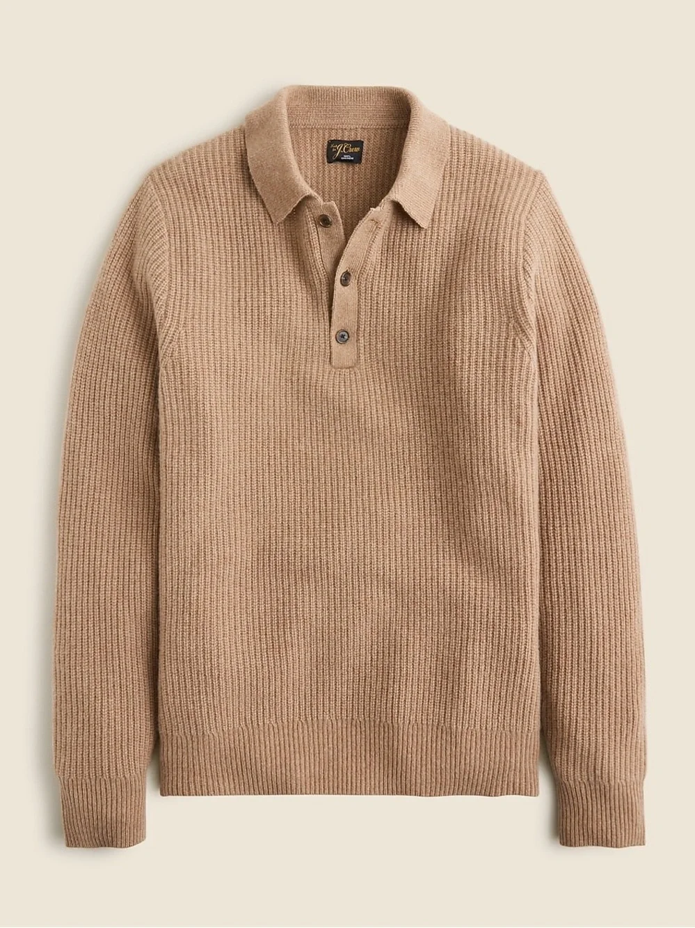 J. Crew Men’s Midweight Cashmere Ribbed Sweater-Polo Pullover Ribbed Knit
